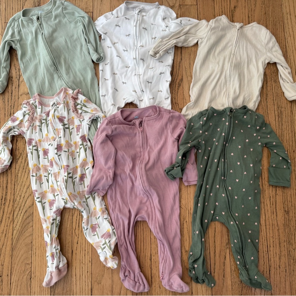 Set of 6 100% cotton sleep and play double zip pjs 6-9m